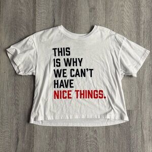 White Statement Tee with Red and Black Print